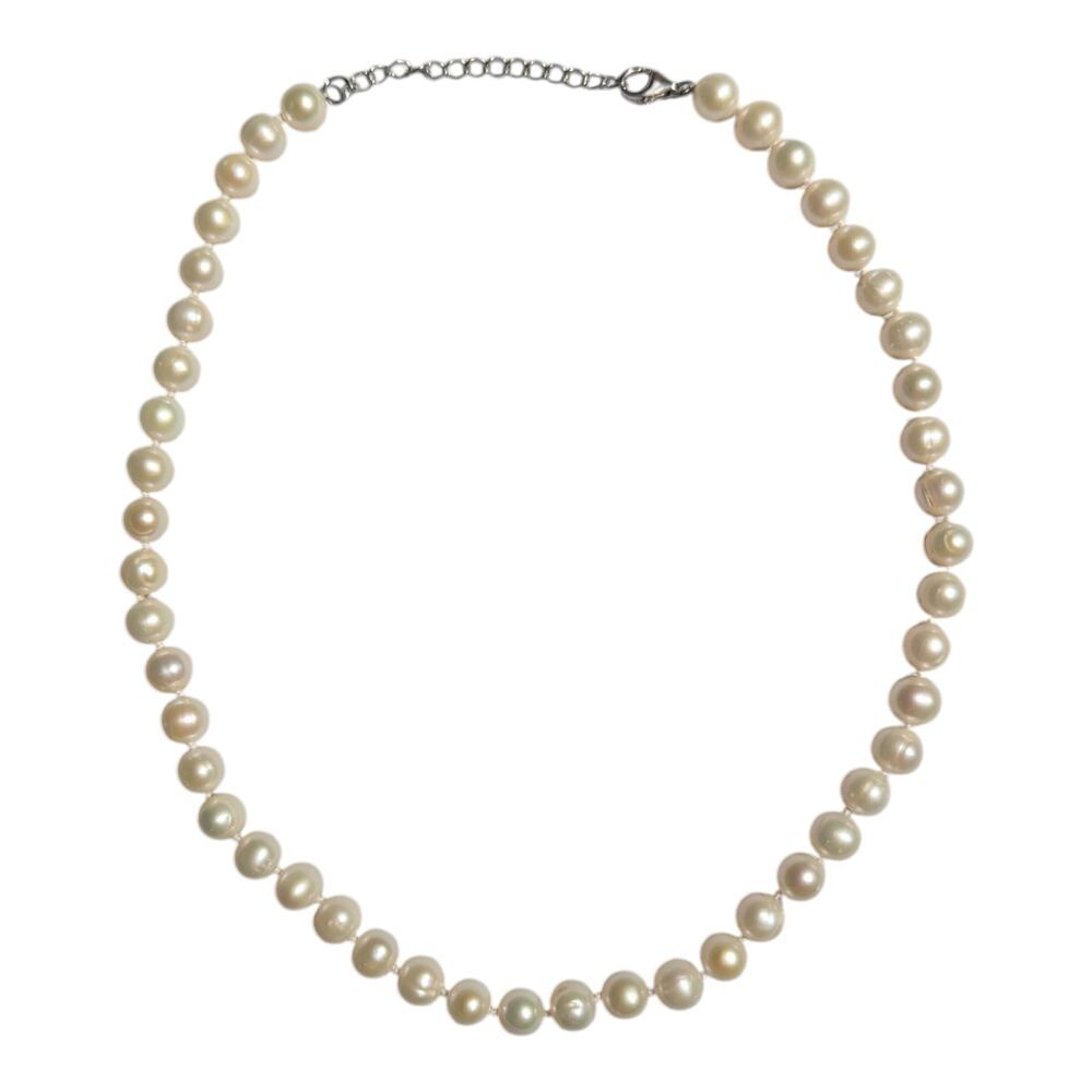Ivory 16" Cultured Pearl Strand Necklace With Adjustable Sterling Silver Clasp